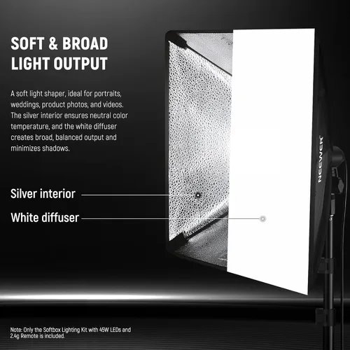 Vista 3 de NEEWER Kit de iluminación de caja de luz equivalente a 900 W de 24 x 24 pulgadas con soportes de trípode, bombillas LED bicolor de 45 W de 2.4 G