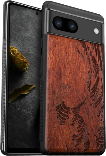 Vista 11 de Carveit Funda de madera para Pixel 8a - Madera natural y negro suave TPU a prueba de golpes - Funda de madera única compatible con Google Pixel 8a