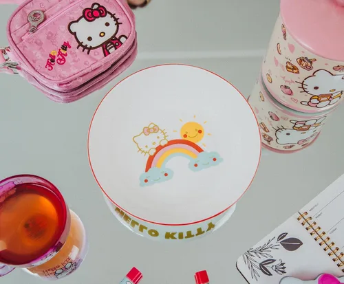 Vista 2 de Silver Buffalo Sanrio Hello Kitty Rainbow - Cuenco grande de cerámica de 9 pulgadas para servir pasta, ensalada, cereales