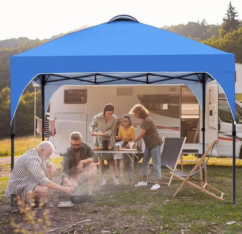 Vista 9 de GDY Tienda de campaña desplegable de 8 x 8 pies, kiosco fácil de instalar, toldo para exteriores con 3 alturas ajustables para eventos, fiestas, Azul