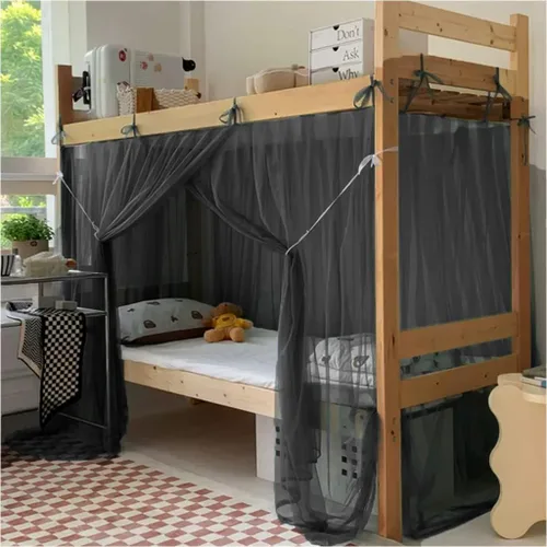 Vista 5 de 4 postes esquineros para dormitorio de estudiantes, litera, mosquitera, para cama, cortinas de cama para estudiantes, dormitorio, escuela Negro