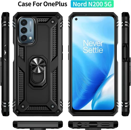 Vista 3 de Funda para OnePlus Nord N200 5G, con protector de pantalla, [grado militar] 16 pies, cubierta probada contra caídas con soporte magnético
