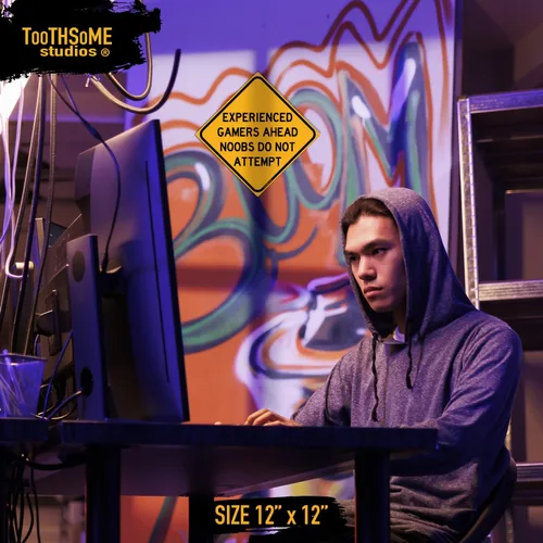 Vista 3 de Experienced Gamers Ahead - Placa de advertencia de video PC gamer hogar dormitorio 12 x 12 pulgadas