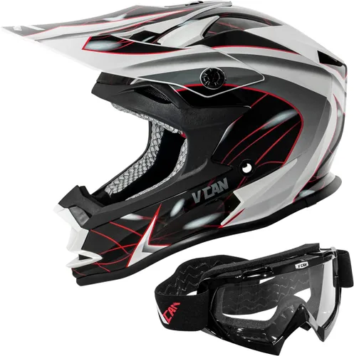 Vista 8 de VCAN VX38 Casco para adultos ATV Motocross todoterreno, bicicleta de tierra, motocicleta de descenso con gafa, aprobado por