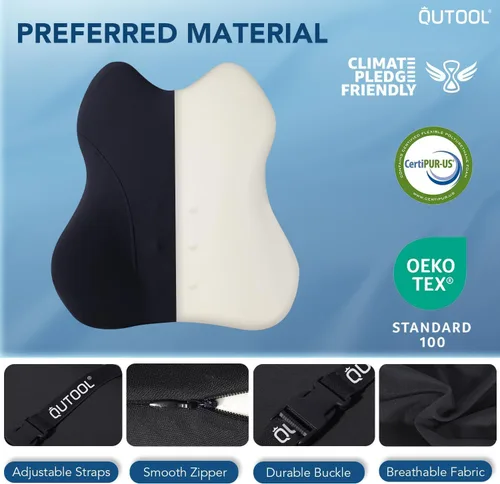 Vista 7 de QUTOOL Almohada de Soporte Lumbar para Automóvil, Accesorios de Camión Elementos Esenciales de Viaje, Cojín de Espuma con Memoria para Asiento