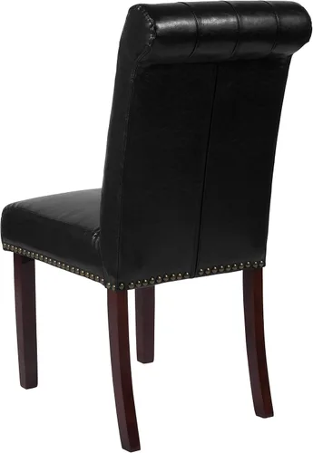 Vista 7 de BizChair Silla Parsons LeatherSoft negra con respaldo enrollado y ribete de uñas