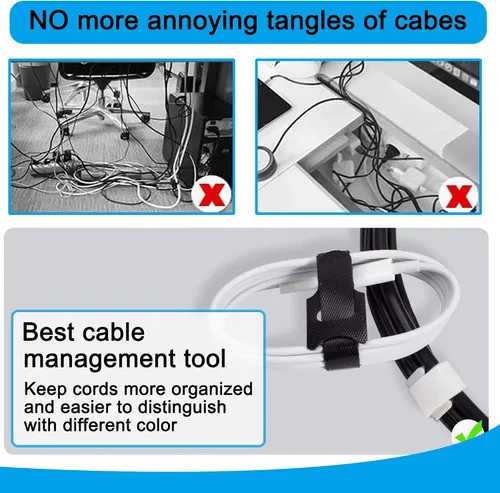 Vista 4 de 160 bridas para cables de sujeción reutilizables, lazos de gestión de cables de 6 pulgadas/8 pulgadas, bridas de cables reutilizables, bridas