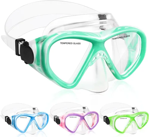 Vista 9 de ACQCES Gafas de natación para niños, máscara de buceo para niños y niñas de 5 a 15 años, gafas de natación antivaho de dos colores con cubierta