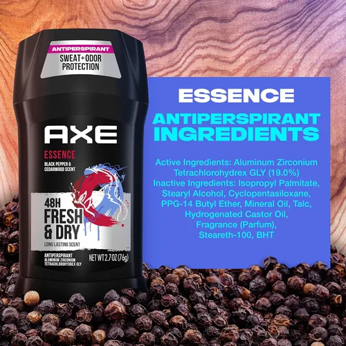 Vista 11 de AXE Desodorante antitranspirante para hombres Essence 4 unidades 48H protección contra el sudor y el olor para una frescura duradera, Pimienta negra