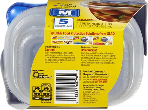 Vista 2 de GladWare Sopa y Ensalada para Uso Diario, Almacenamiento Rectangular Mediano, Estándar, 24 Onzas, Juego de 5