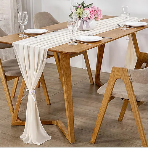 Vista 7 de Paquete de 10 caminos de mesa de boda de 10 pies de 29 x 120 pulgadas de gasa blanca para decoración romántica de despedida de soltera, fiesta