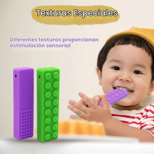Vista 2 de Collares masticables para niños sensoriales, 5 piezas de bloques de construcción de silicona masticable collar para niños y niñas con autismo