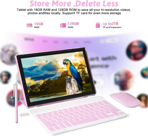 Vista 2 de ZZB Tablet Android 15 de 10 pulgadas, tableta 2 en 1 con teclado, ratón, estuche, lápiz capacitivo, 18 GB de RAM, 128 GB de ROM, 2 TB expandibles