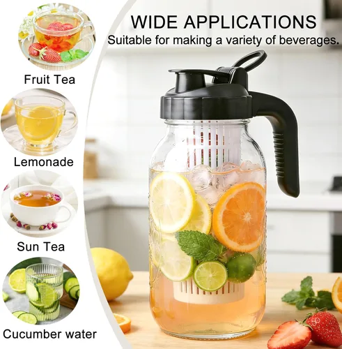 Vista 7 de Mason Jar - Tapa de boquilla con infusor de frutas para jarra de boca ancha de 64 onzas, filtro de malla de grado alimenticio, tapa abatible