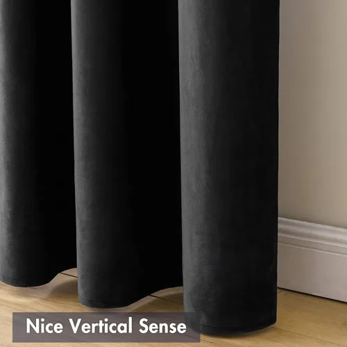Vista 7 de MIULEE - Juego de 2 paneles de cortinas negro opacas y térmicas de terciopelo para la sala de estar y dormitorio, con bolsillo para cortinero, de 63