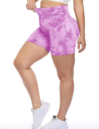 Vista 4 de VOYJOY Pantalones cortos de ciclismo de cintura alta para mujer, sin costuras, con contorno de sonrisa, para entrenamiento, yoga, con levantamiento
