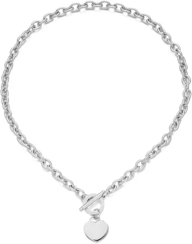 Vista 6 de WangGao Elegent Love - Cadena de eslabones de acero inoxidable en blanco con dije de corazón para mujer, cierre de palanca, Metal