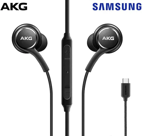 Vista 3 de Audífonos intrauditivos AKG con cable con micrófono, auriculares USB-C con cable trenzado, audífonos AKG con micrófono compatibles con Samsung