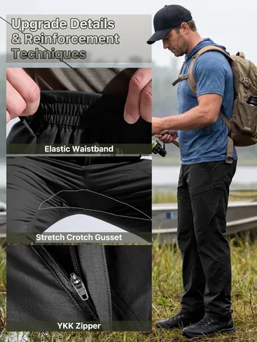 Vista 7 de FREE SOLDIER Pantalones de senderismo impermeables para hombre, ligeros, elásticos, con 5 bolsillos