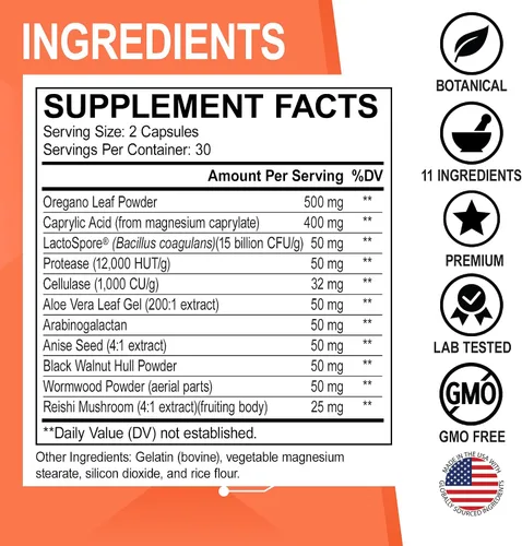Vista 8 de Candi Cleanse Suplemento de apoyo pastillas y gotas – Aceite de orégano orgánico gotas líquido y ajenjo de nogal negro – Limpiador intestinal oral