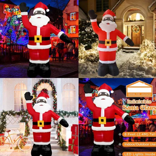 Vista 4 de Decoración inflable de 8 pies de Papá Noel negro para interiores y exteriores (8 pies)