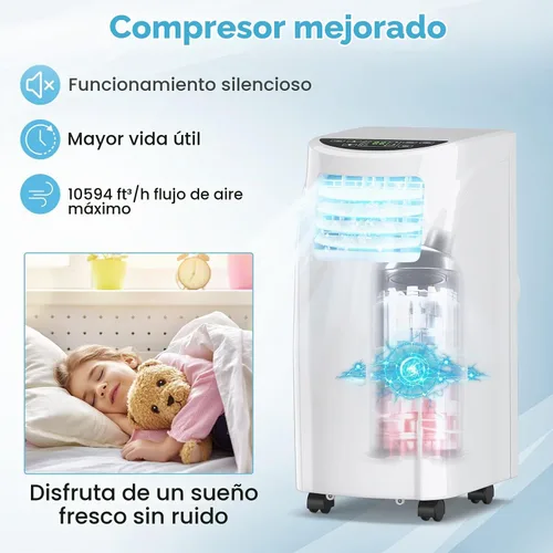 Vista 4 de Aire acondicionado portátil COSTWAY con función de deshumidificador a control remoto para colgar en la ventana.