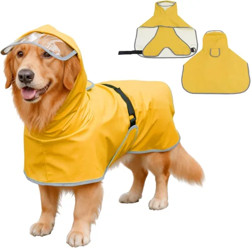 Vista 9 de Chaqueta de lluvia para perros con capucha para mascotas pequeñas, impermeable con tira reflectante, correa ajustable para la protección
