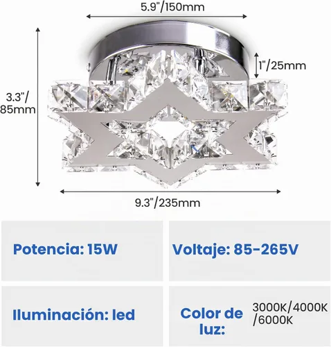 Vista 5 de Mini Lámpara de Araña LED de Cristal - Lámpara de Techo Empotrada Regulable Moderna con Control Remoto - Pequeña Lámpara de Araña de Estrella