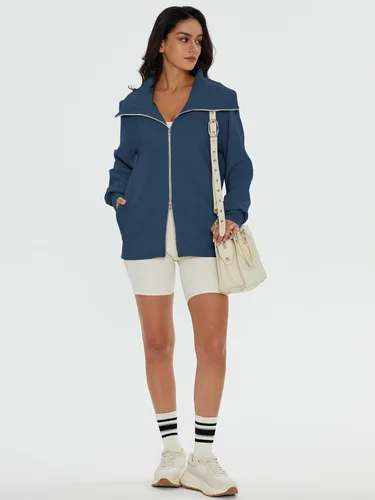 Vista 5 de DEEP SELF Sudaderas de gran tamaño con cremallera completa para mujer, chaqueta casual de manga larga con cuello 2023, ropa de moda de otoño