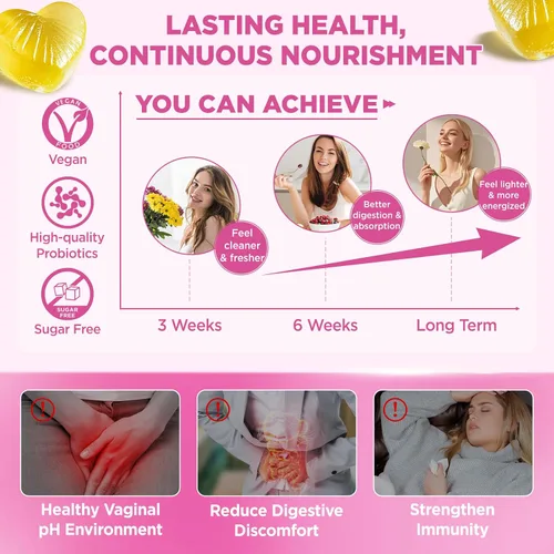 Vista 6 de Gomitas de probióticos vaginales para mujeres con pH equilibrado, 50 mil millones de UFC para olor vaginal femenino y flora, arándano, D-manosa