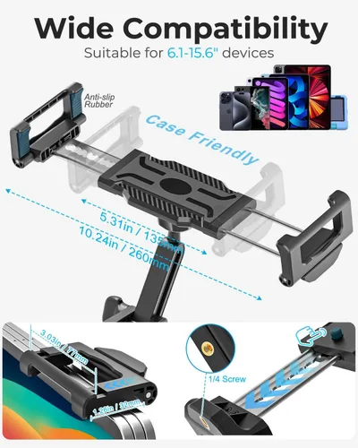 Vista 6 de Soporte de almohada para tableta con forro de almacenamiento, cuero sintético, soporte estable para dispositivos de 6.1 a 15.6 pulgadas, impermeable