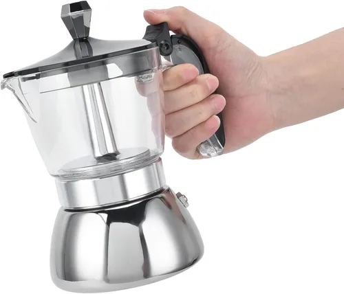 Vista 9 de Olla de 4 tazas de café de acero inoxidable, cafetera de cristal con parte superior de cristal, cafetera, suministros de cocina