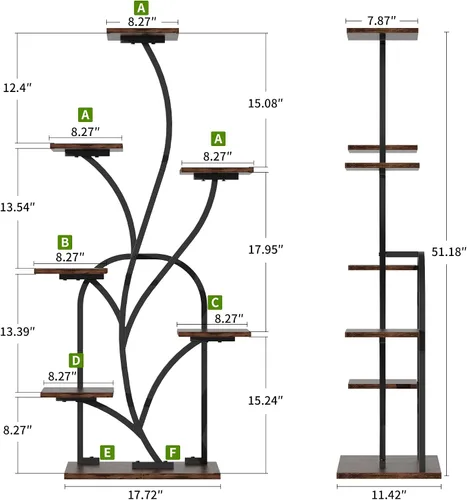 Vista 6 de Soporte para plantas de interior con luces de crecimiento, soporte para plantas de 51 pulgadas de alto, estante de esquina para plantas
