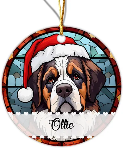 Vista 17 de Adorno de Navidad de Alaskan Malamute 2025, con nombre personalizado de Alaskan Malamute estilo vitral, regalo para hijo e hija, adorno