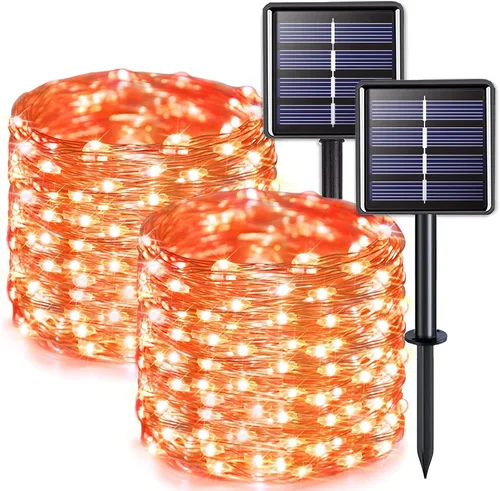 Vista 8 de JMEXSUSS Paquete de 2 luces solares de Navidad impermeables para exteriores, 100 LED de 33 pies, color blanco y multicolor, luces solares de hadas