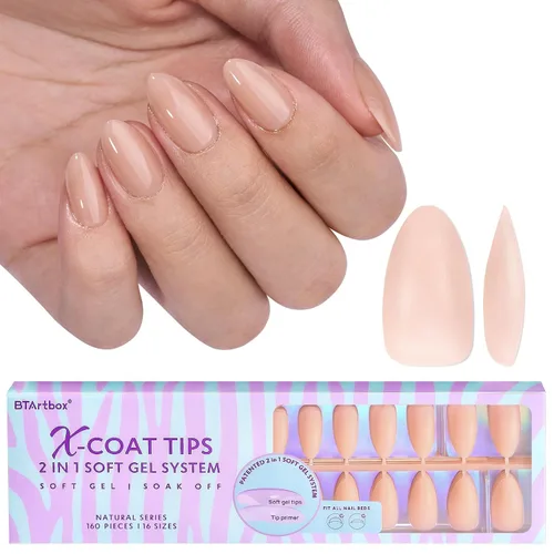 Vista 16 de BTArtboxs XCOATTIPS - Uñas postizas a presión, color marrón, gel suave, almendra corta, 160 unidades Lamp-Curable, 4-Week Wear, Salon Quality
