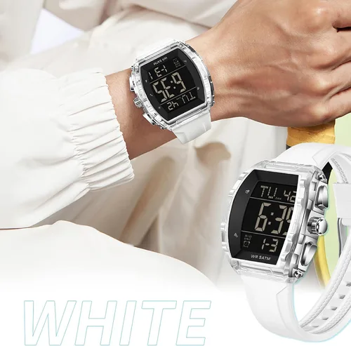 Vista 5 de findtime Digital Watch Tonneau Large Number Waterproof Watches for Men Women Alarm Stopwatch Countdown LED Unique Sports Wristwatch Shockproof Watch