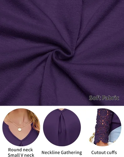 Vista 6 de BLITYA Blusas casuales con cuello en V para mujer, camisas de manga de encaje
