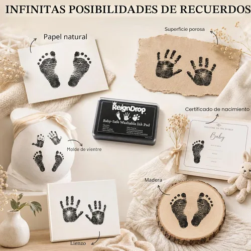 Vista 4 de Almohadilla de tinta ReignDrop para huella de bebé y huella de mano - Crea sellos de recuerdo impresionantes y duraderos para bebés y niños. A