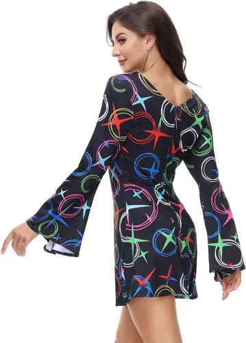 Vista 7 de Disfraz de discoteca para mujer, disfraz de discoteca de los años 70, vestido de Gogo, disfraces hippy para mujer