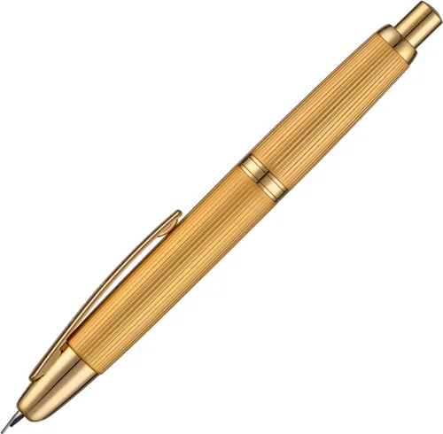 Vista 7 de Jinhao 10 Press Pluma estilográfica con caja, punta mediana retráctil de oro mate cepillado con juego de convertidor de tinta (clip dorado)