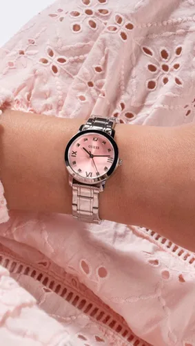 Vista 3 de GUESS US - Reloj analógico plateado y rosa para mujer