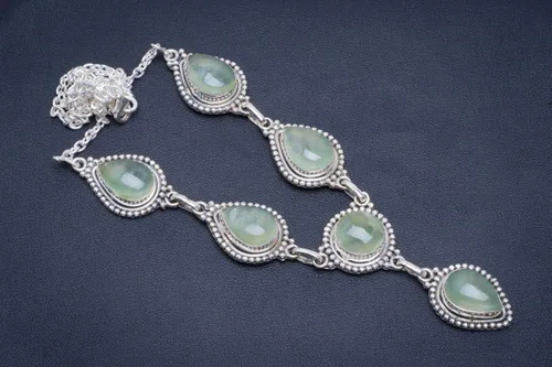 Vista 2 de Collar de plata de ley 925 de Prehnite natural, hecho a mano, 18,5 a 19" B4312