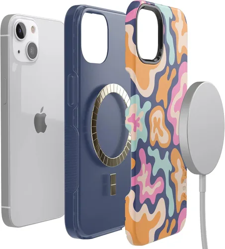 Vista 6 de Casely Funda para iPhone 13 Salpicadura de Color Medianoche Retro Abstracto Compatible con MagSafe Diseño Protector Audaz