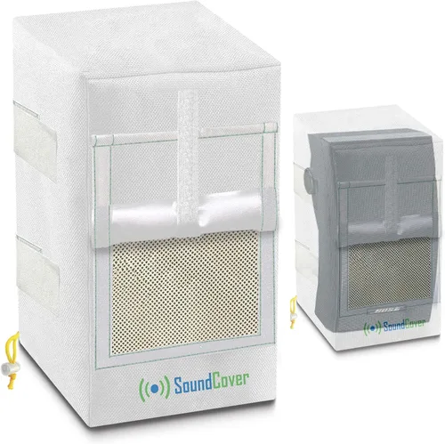 Vista 9 de Dos cubiertas blancas impermeables 600D para altavoces montados en soporte C - Compatible con Yamaha NS-AW194, Polk Audio Atrium 4, Herdio 4