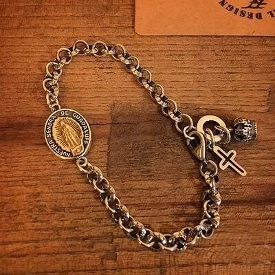 Vista 3 de Christian Decor Raven S925 - Pulsera de plata de ley americana de la Virgen María, suministros religiosos