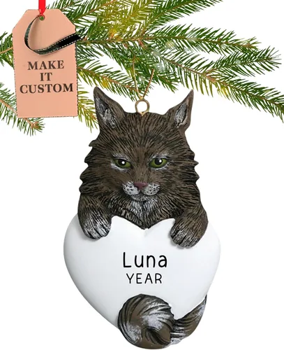 Vista 10 de Adorno personalizado de gato calicó 2026 Adornos de Navidad para mascotas grabados con láser las 24 horas Regalo de recuerdo de corazón