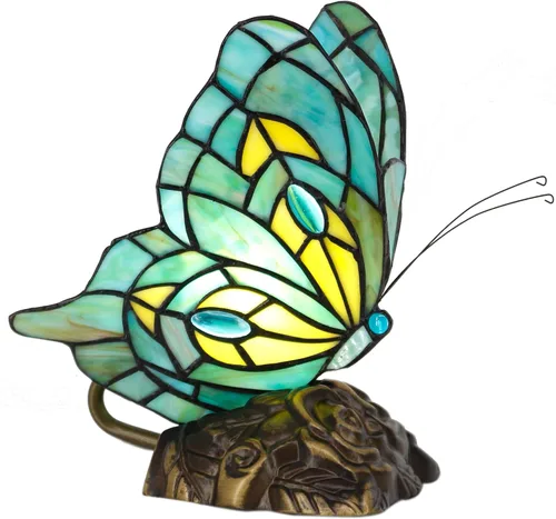 Vista 12 de Pequeña lámpara de mesa Tiffany de vidrio manchado Lámpara de escritorio de mariposa de 7X5X9.8 pulgadas Luz de acento antigua