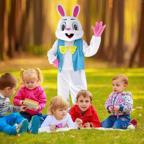 Vista 5 de Disfraz de conejo de Pascua para adultos, disfraz de conejo de Pascua de lujo para hombres y mujeres, traje de mascota de conejo de felpa