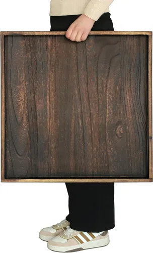 Vista 10 de Gurfuy Bandeja de madera rústica de 20 pulgadas para servir – Bandeja redonda extragrande para mesa de café decorativa de granja de gran